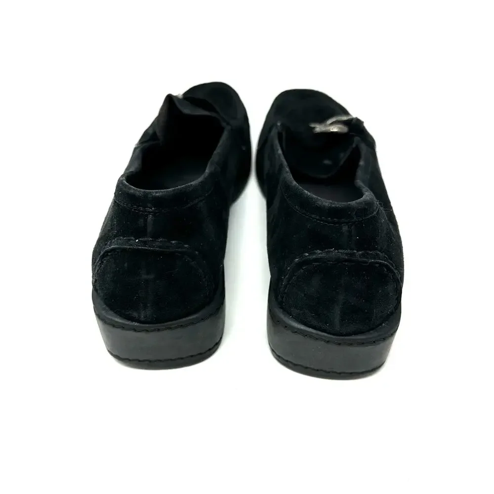 Stuart Weitzman Size 10 Flats Black Suede Loafers Stitched Buckle Slip On Casual